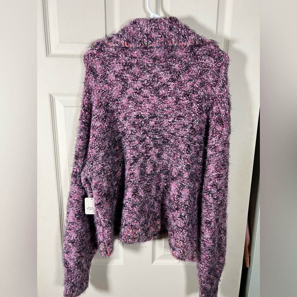Free People Stellar Sweater, purple pink black, eyelash, warm cozy - Picture 4 of 6